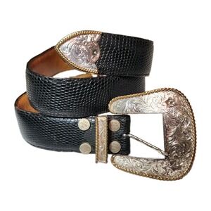 Vintage 1980s Al Beres Montana Silversmiths Western Leather Belt Size 26 USA